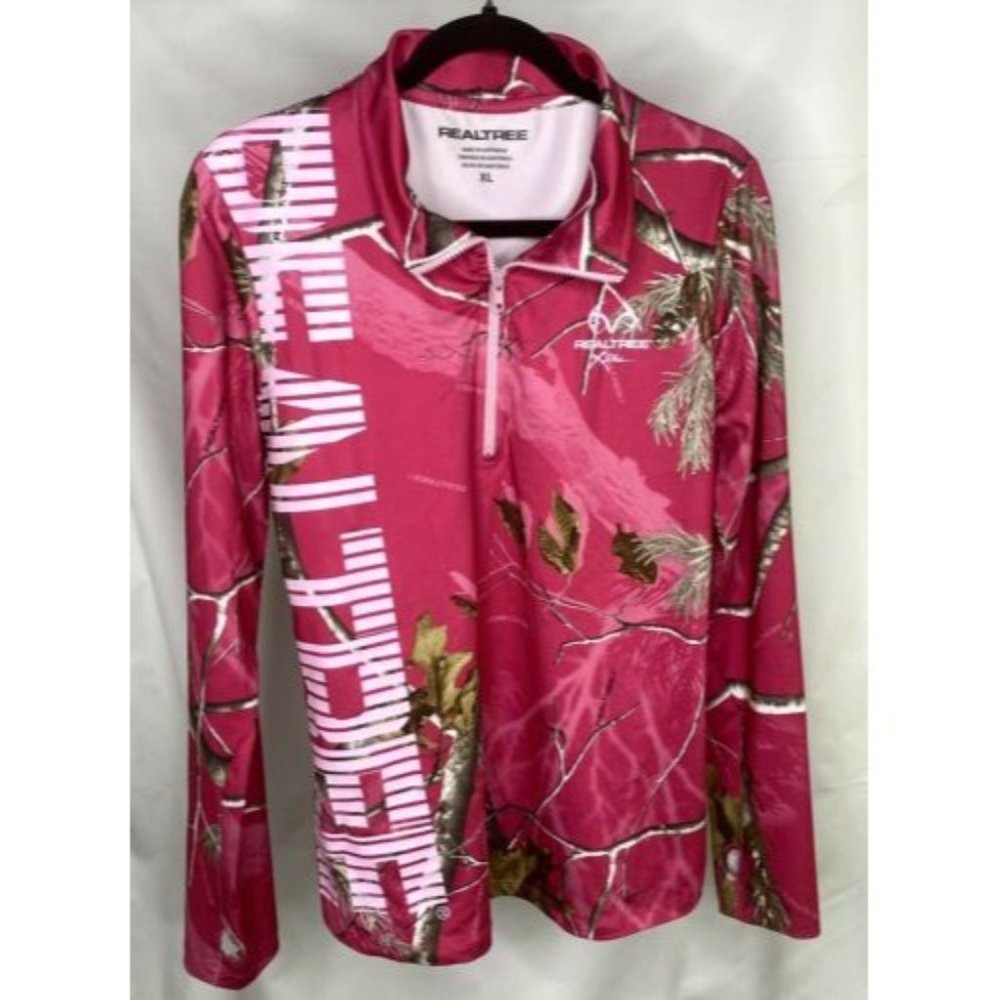 RealTree Womens Pink Camo 1/4 Zip Long Sleeve Pullover Jacket Shirt Large XL